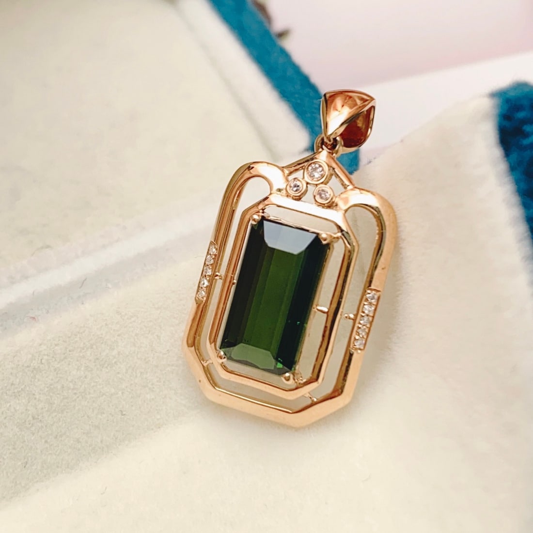 14k Gold 3.60 Ct Natural Tourmaline & Diamond Pendant( Without Chain ) - 2