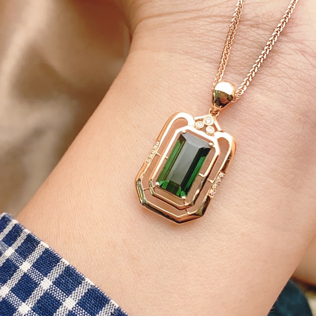 14k Gold 3.60 Ct Natural Tourmaline & Diamond Pendant( Without Chain ) - 5