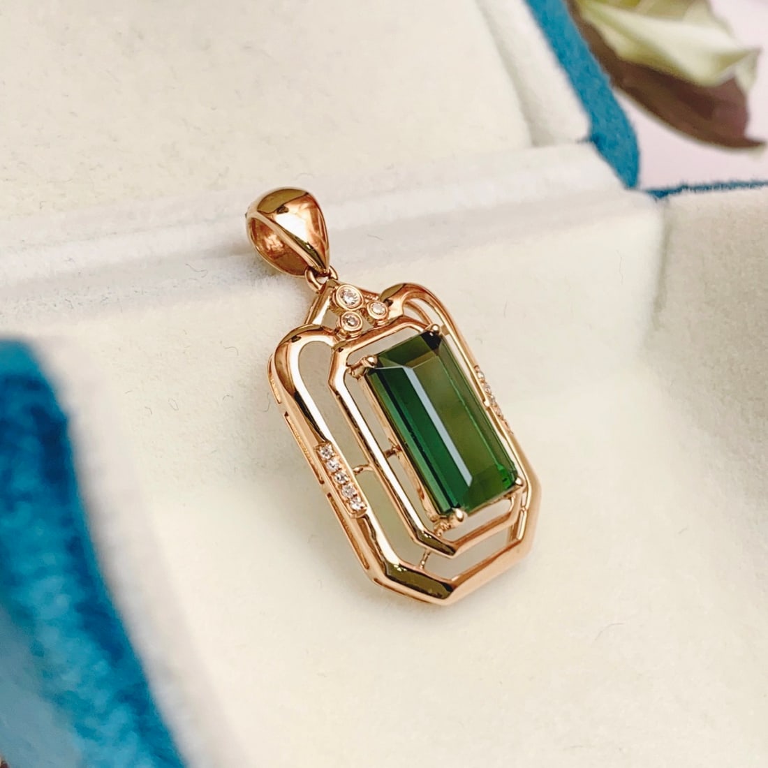 14k Gold 3.60 Ct Natural Tourmaline & Diamond Pendant( Without Chain ) - 6