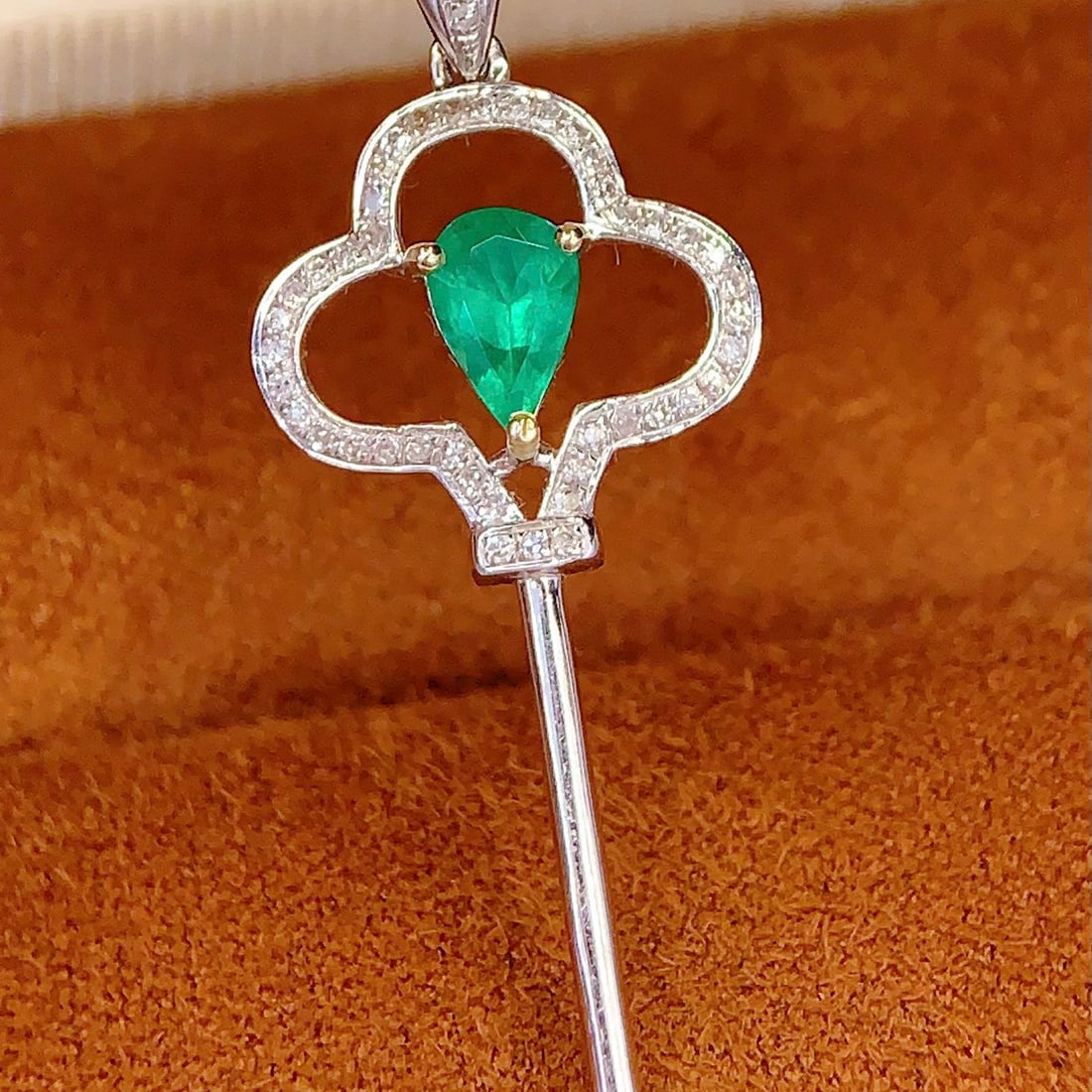 14k Gold 0.55 Ct Natural Emerald & Diamond Pendant( Without Chain ) - 4