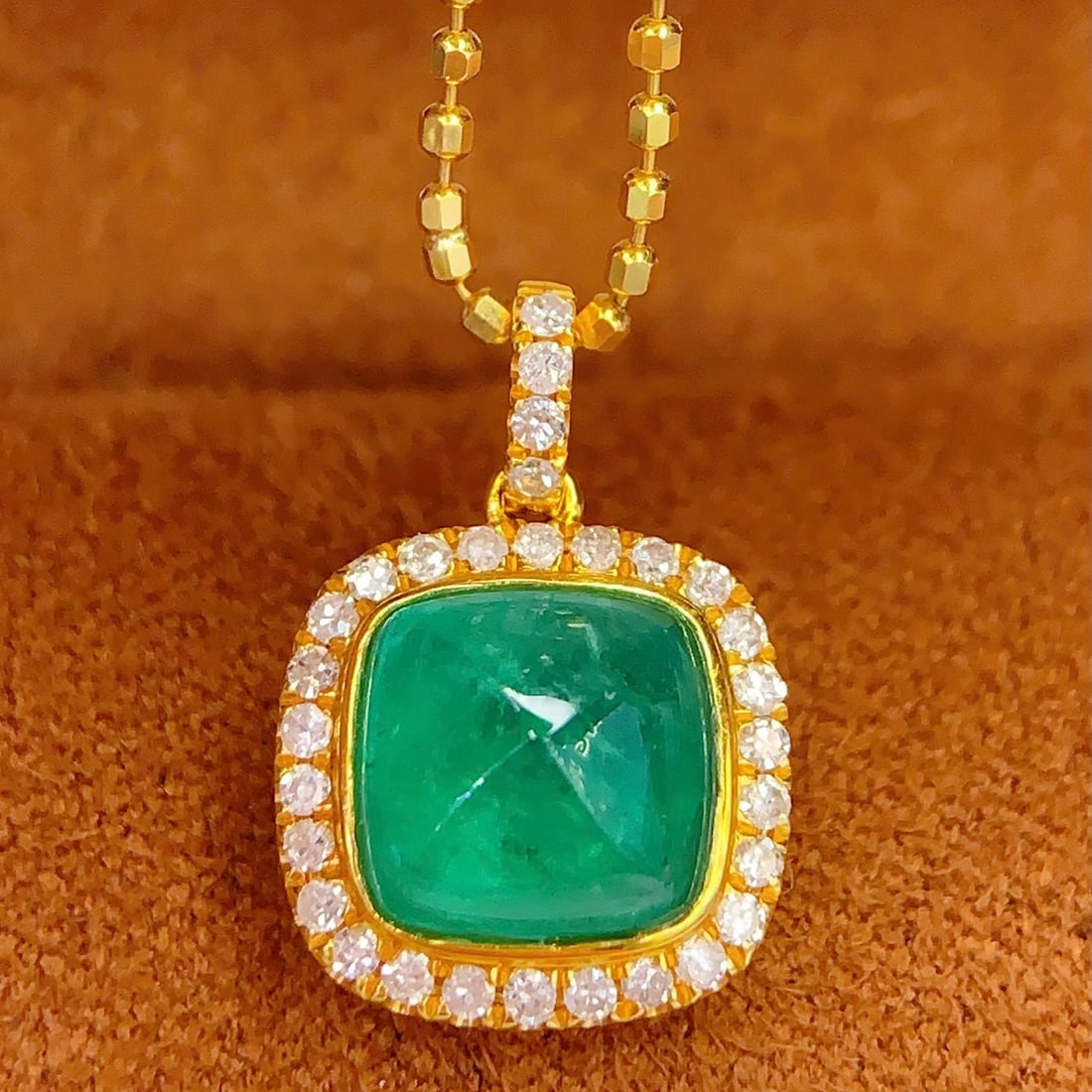14k Gold 2.3 Ct Natural Emerald & Diamond Pendant( Without Chain ) - 5