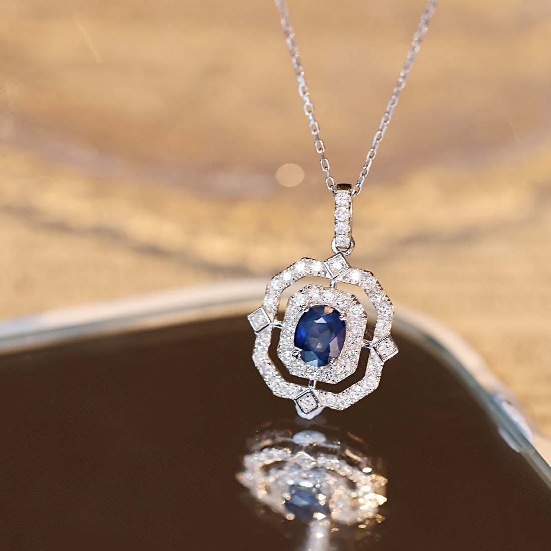 14k Gold 1.43 Ctw Natural Sapphire & Diamond Pendant( Without Chain ) - 2