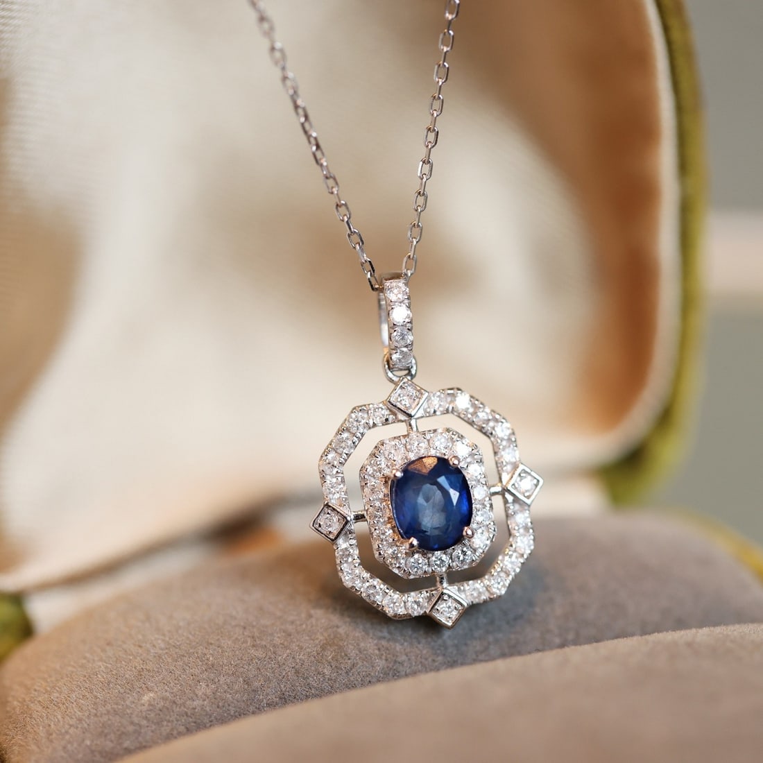 14k Gold 1.43 Ctw Natural Sapphire & Diamond Pendant( Without Chain ) - 3