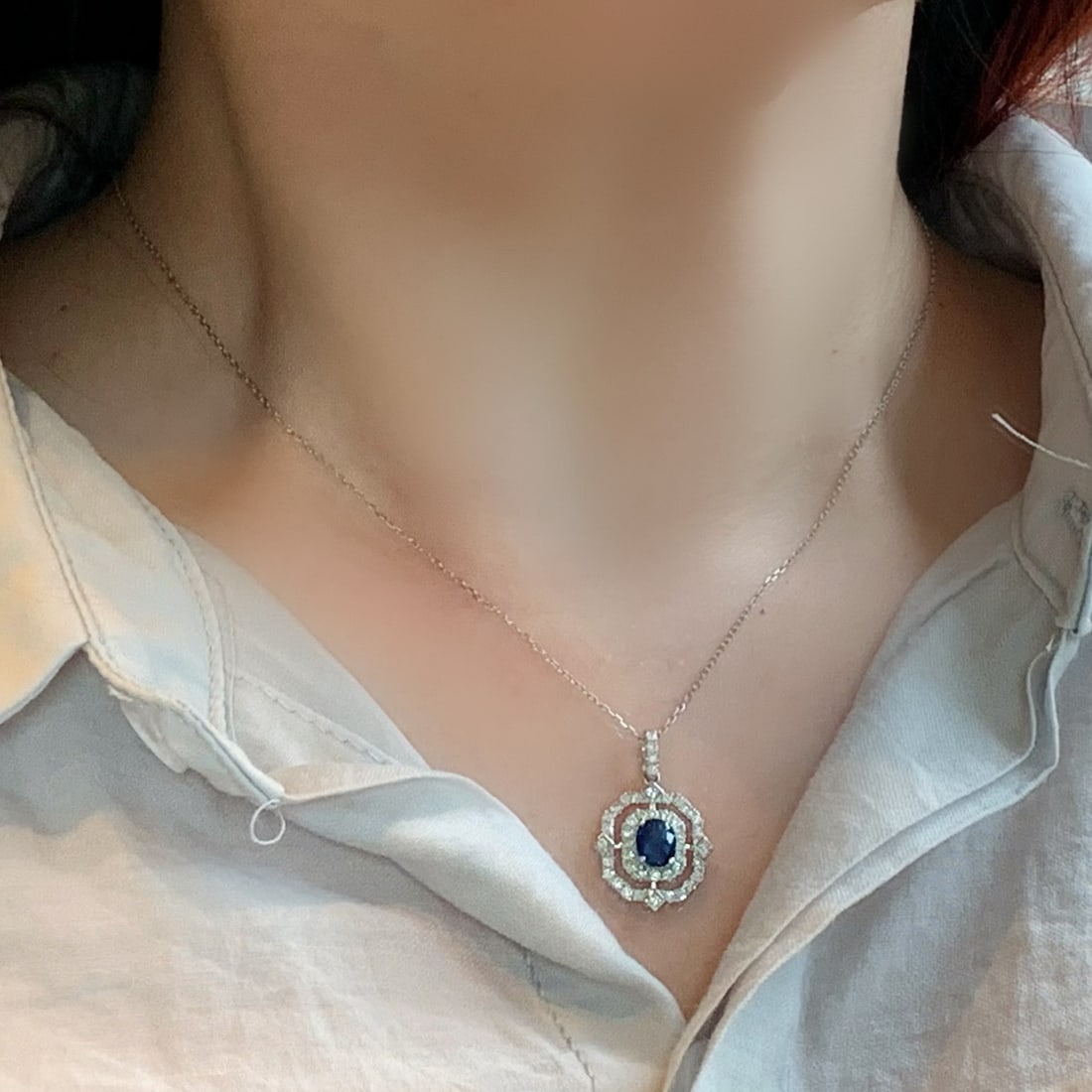 14k Gold 1.43 Ctw Natural Sapphire & Diamond Pendant( Without Chain ) - 5