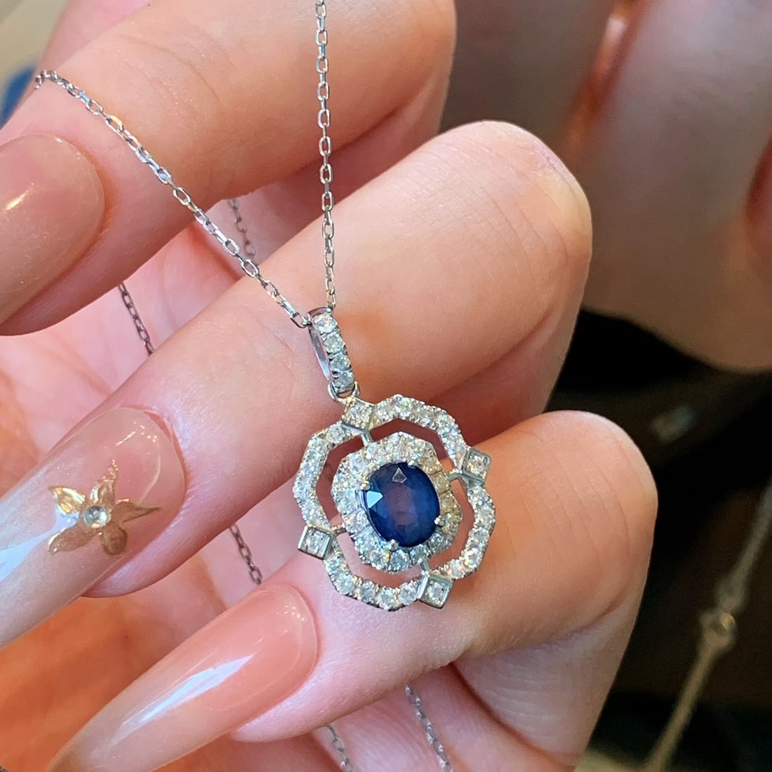 14k Gold 1.43 Ctw Natural Sapphire & Diamond Pendant( Without Chain ) - 6