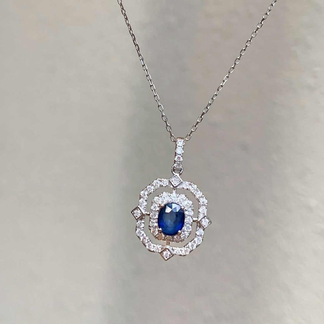 14k Gold 1.43 Ctw Natural Sapphire & Diamond Pendant( Without Chain ) - 7