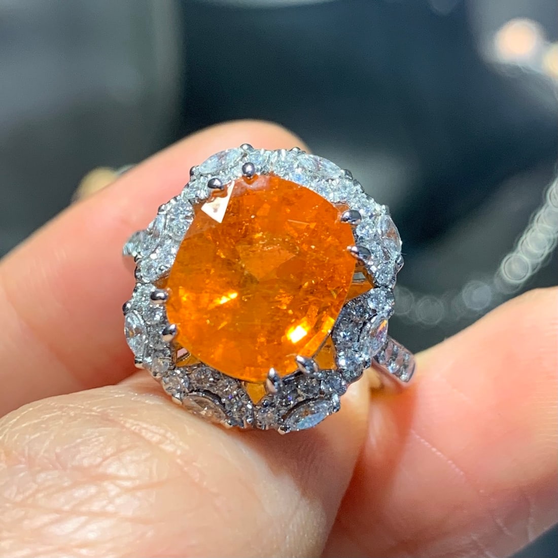 14k Gold 8.64 Ctw Natural Spessartine & Diamond Ring - 2