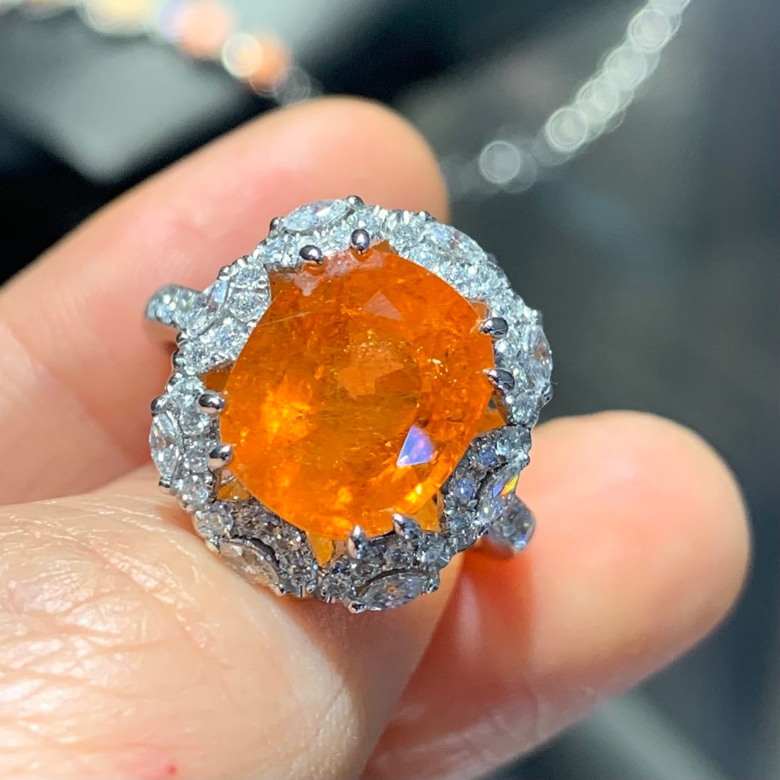 14k Gold 8.64 Ctw Natural Spessartine & Diamond Ring - 3