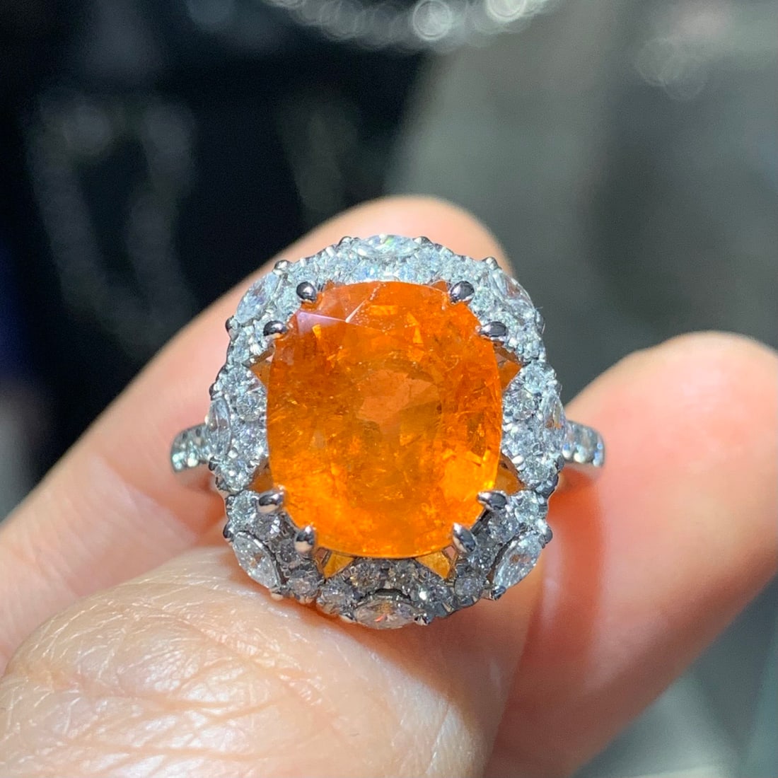 14k Gold 8.64 Ctw Natural Spessartine & Diamond Ring - 6