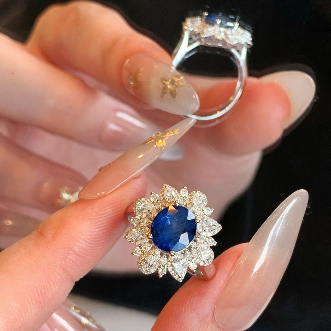 14k Gold 3.60 Ctw Natural Sapphire & Diamond Ring - 7