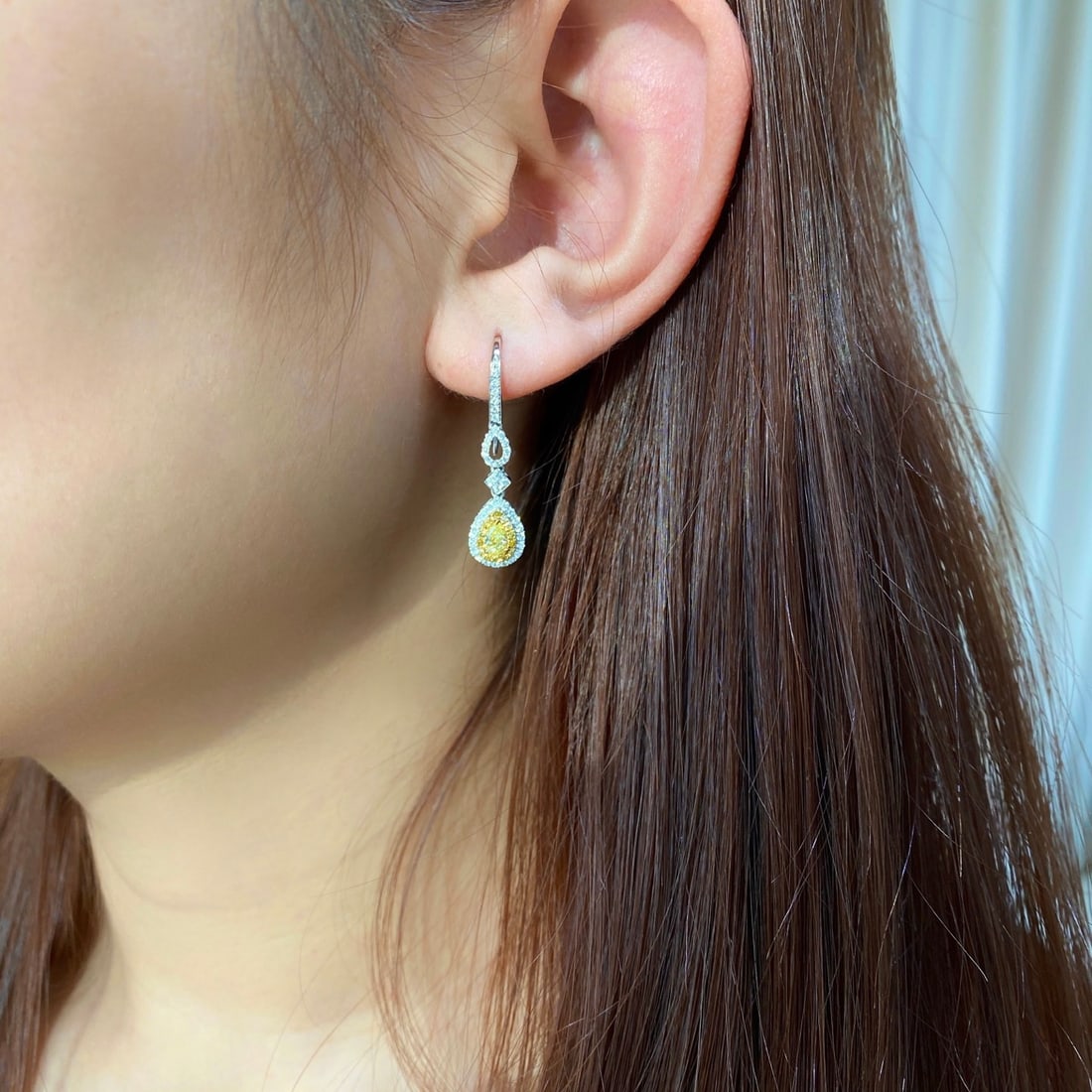 14k Gold 1.00 Ctw Natural Yellow Diamond & Diamond Earrings - 2