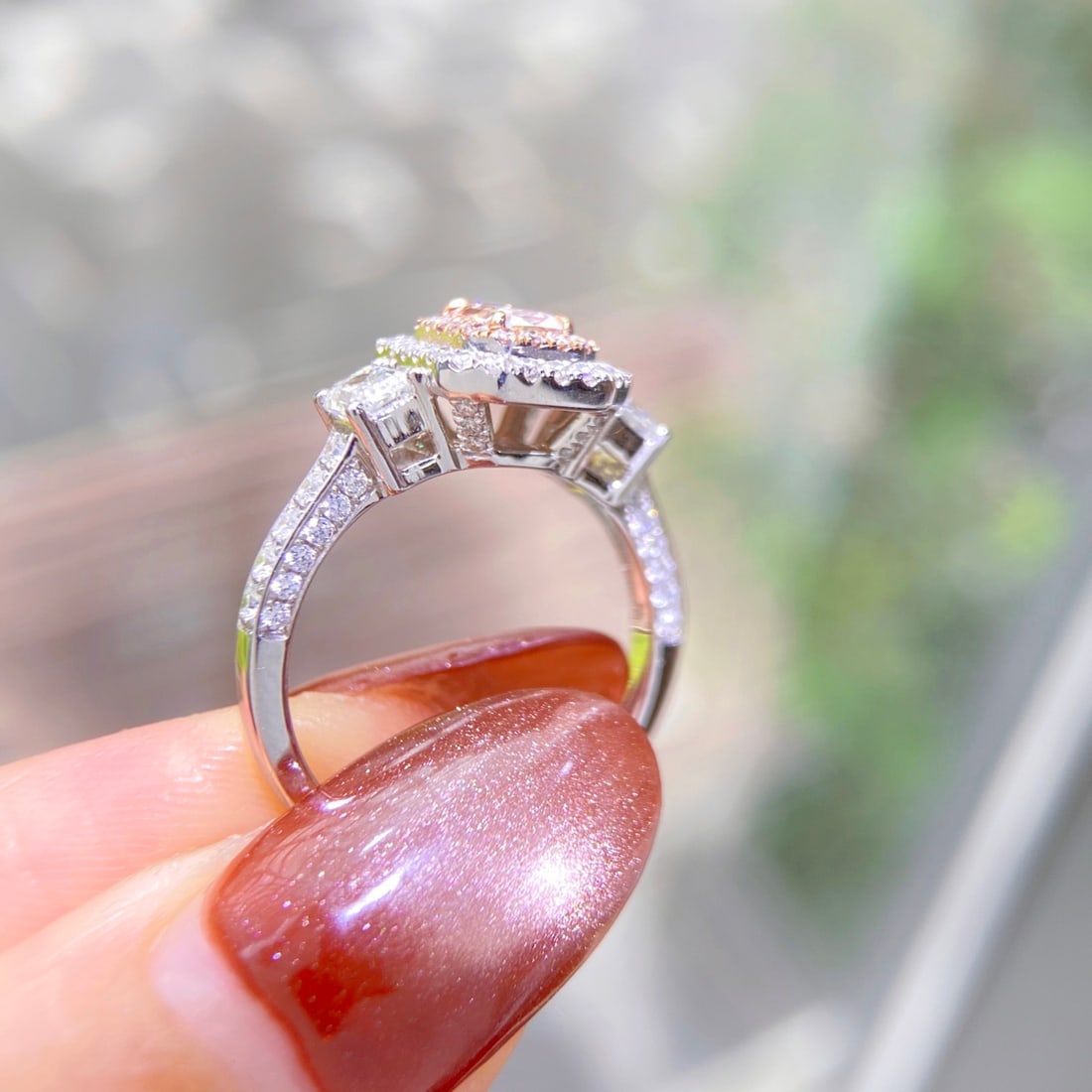 Gia Certified 14k Gold 1.72 Ctw Natural Pink Diamond & Diamond Ring - 2