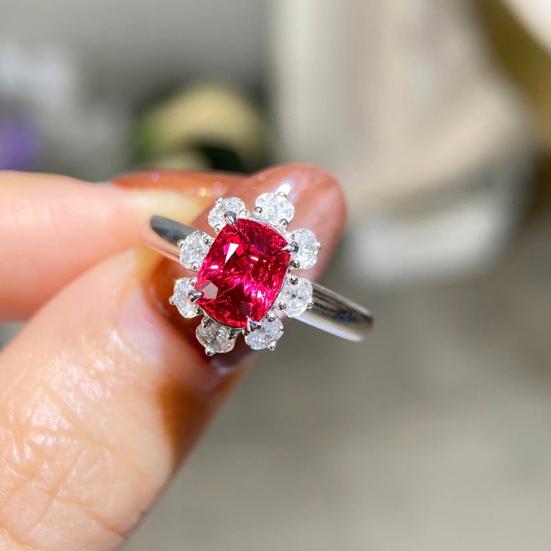 14k Gold 2.22 Ctw Natural Spinel & Diamond Ring - 3