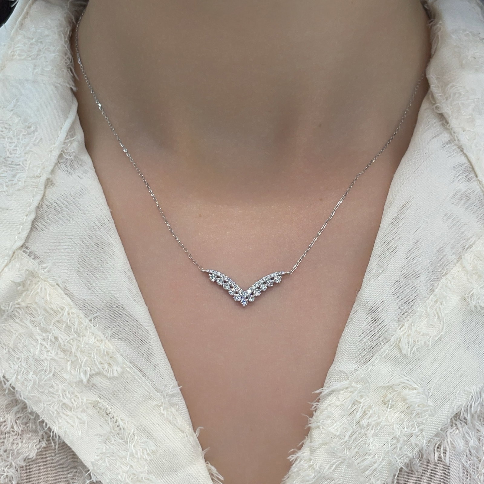 14k Gold 0.53 Ct Natural H Diamond Necklace - 2