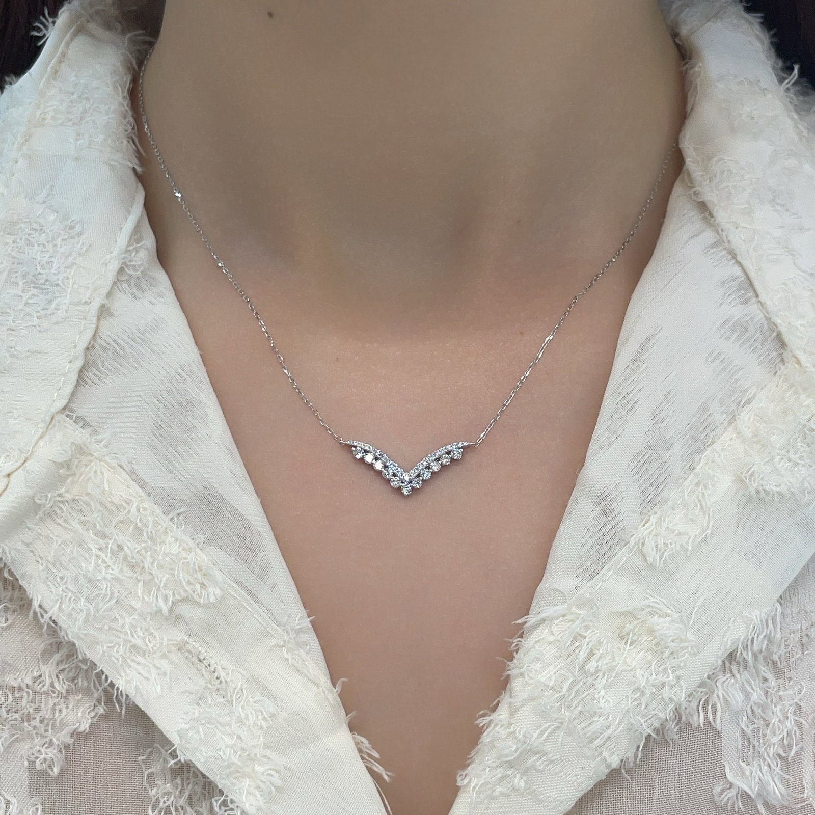 14k Gold 0.53 Ct Natural H Diamond Necklace - 4