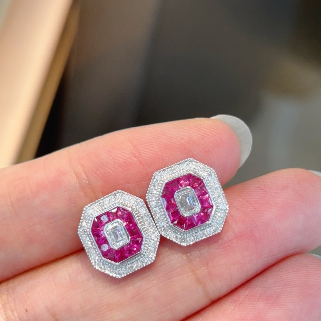 14k Gold 1.65 Ctw Natural Ruby & Diamond Earrings - 2