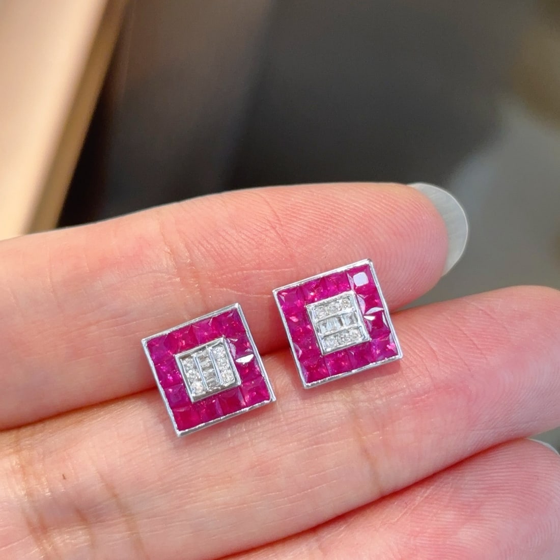 14k Gold 2.3 Ct Natural Ruby & Diamond Earrings - 2