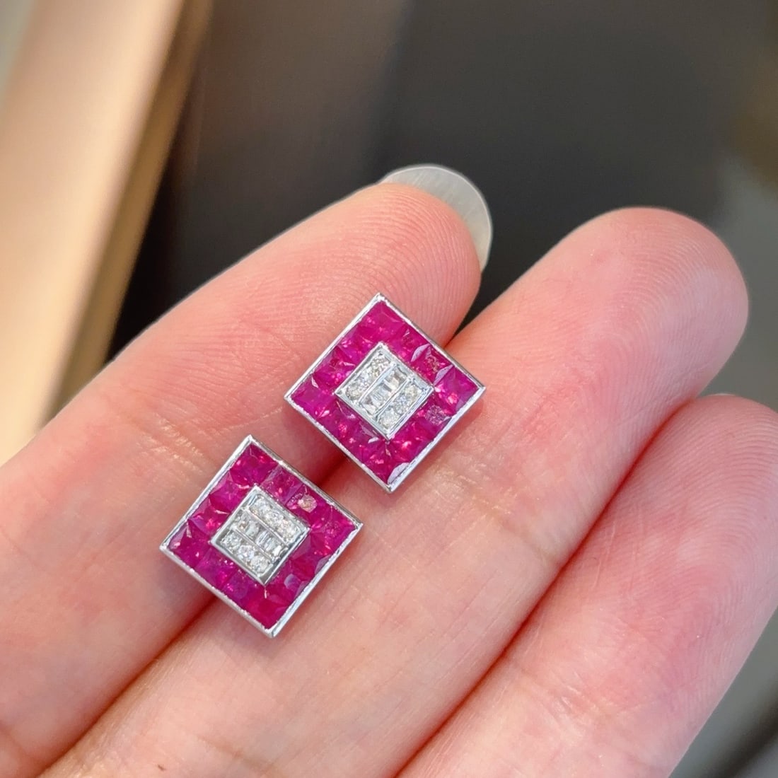 14k Gold 2.3 Ct Natural Ruby & Diamond Earrings - 3