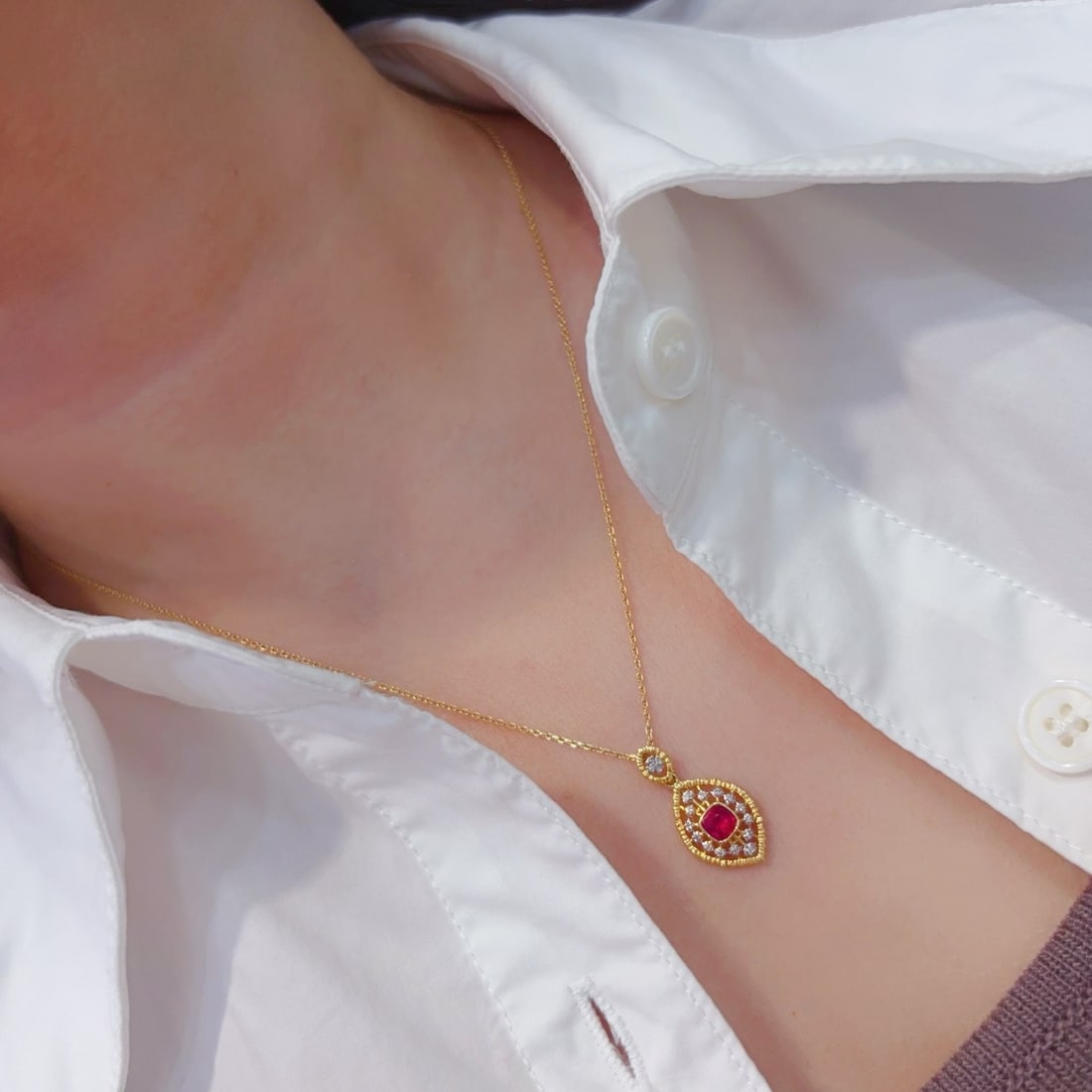 14k Gold 0.3 Ct Natural Ruby & Diamond Pendant( Without Chain ) - 4