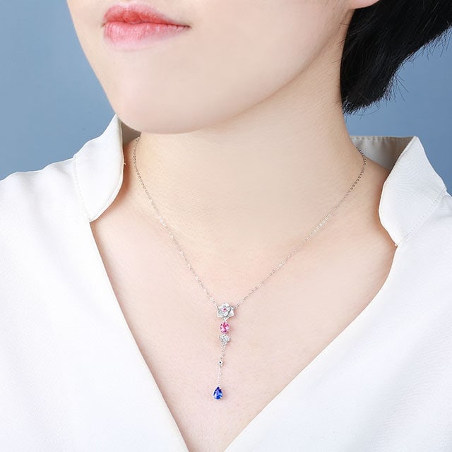 14k Gold 1.49 Ctw Natural Sapphire & Diamond Necklace - 6