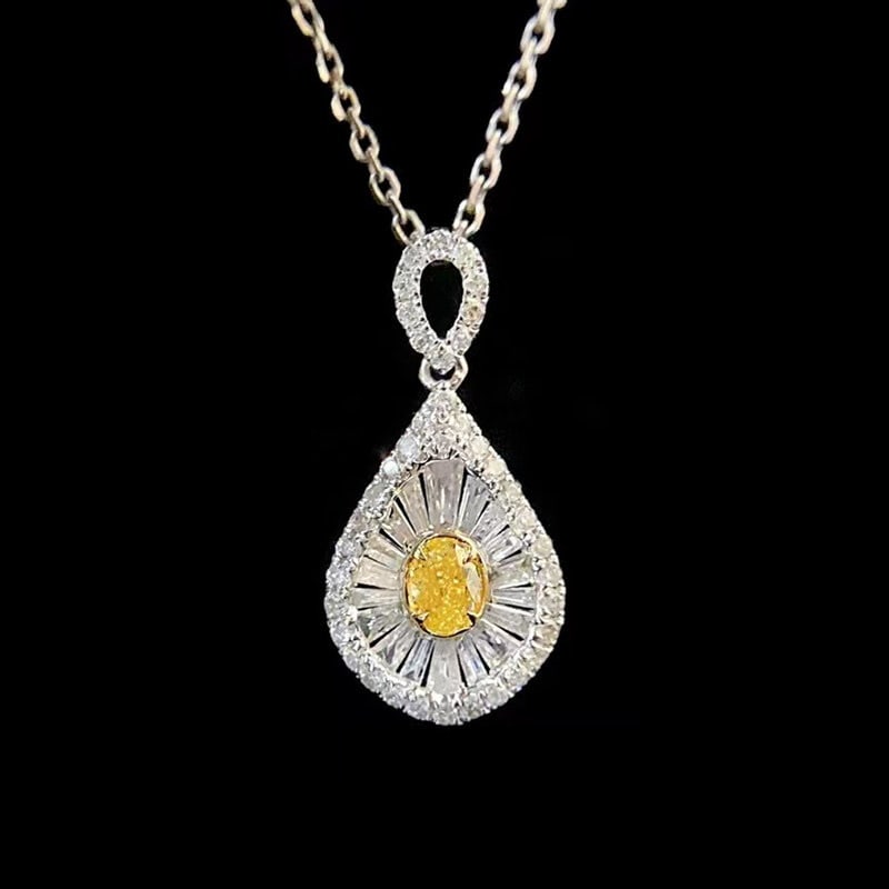 14k Gold 0.40 Ctw Natural Yellow Diamond & Diamond Pendant( Without Chain ): Ref:231107036 // gold content:14k gold // main gemstone:yellow diamond // shape:oval // carat weight:0. 11ct // color:yellow // treatment:natural // // adjacent gemstone 2 : diamond // shape:multiple
