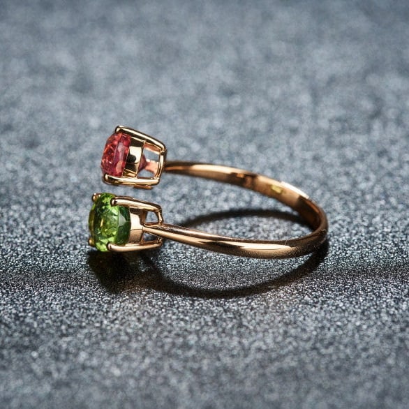 14k Gold 3.2 Ct Natural Tourmaline & Toi Et Moi Ring - 4