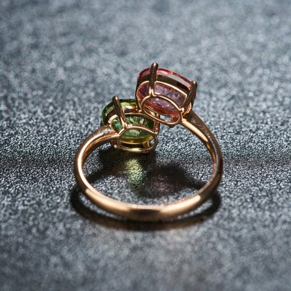 14k Gold 3.2 Ct Natural Tourmaline & Toi Et Moi Ring - 5