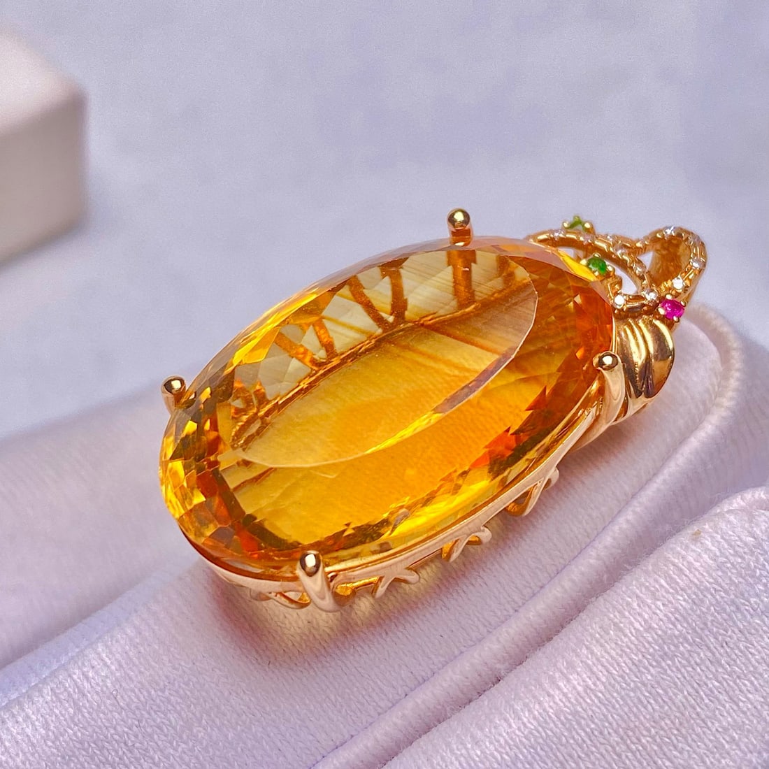 14k Gold 29.3 Ct Natural Citrine & Diamond Pendant( Without Chain ) - 2