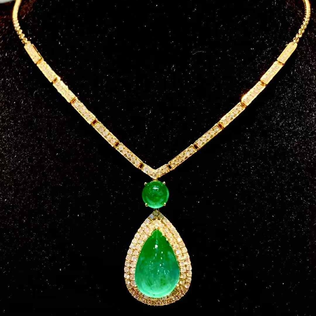 14k Gold 5.6 Ct Natural Emerald & Diamond Necklace - 3