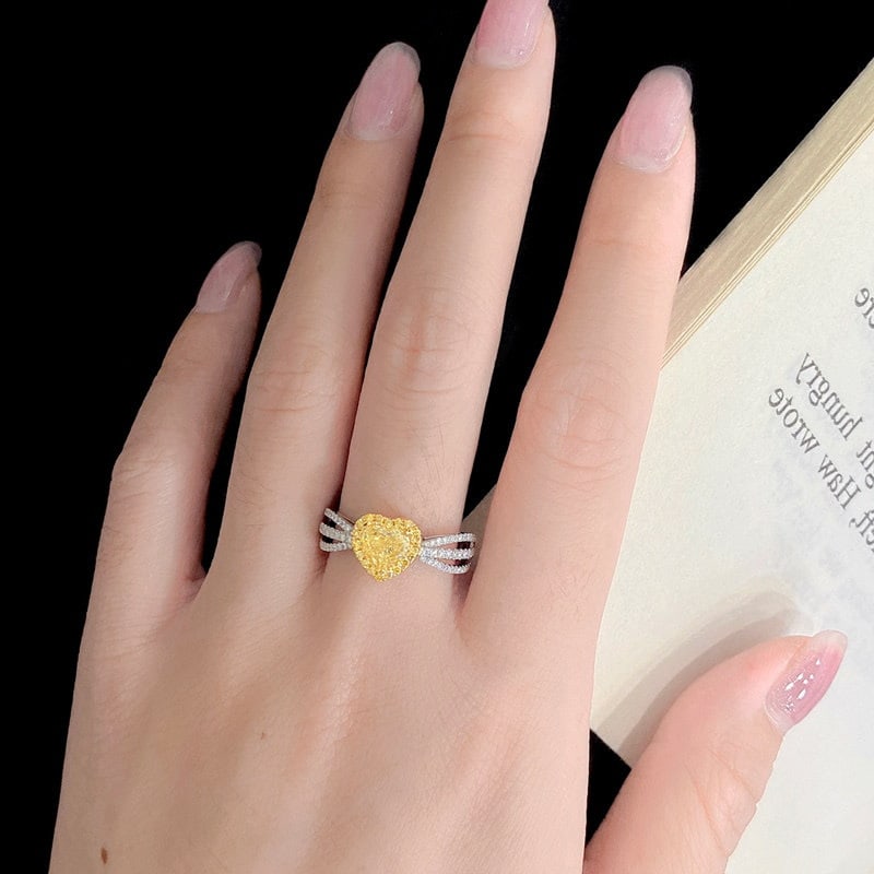 14k Gold 1.1 Ctw Natural Yellow Diamond & Diamond Ring - 4