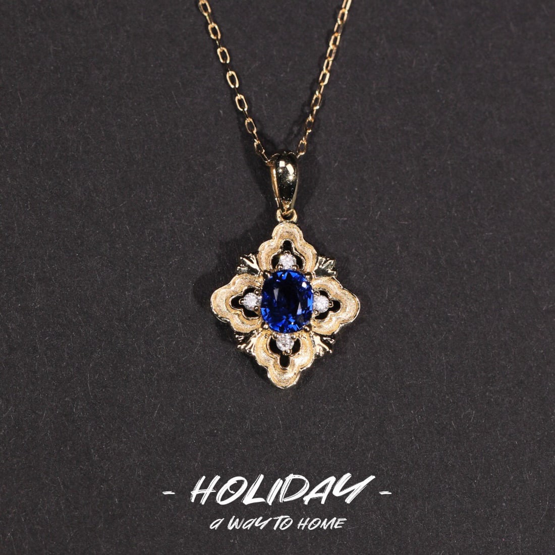 14k Gold 0.38 Ct Natural Sapphire & Diamond Pendant( Without Chain ) - 2