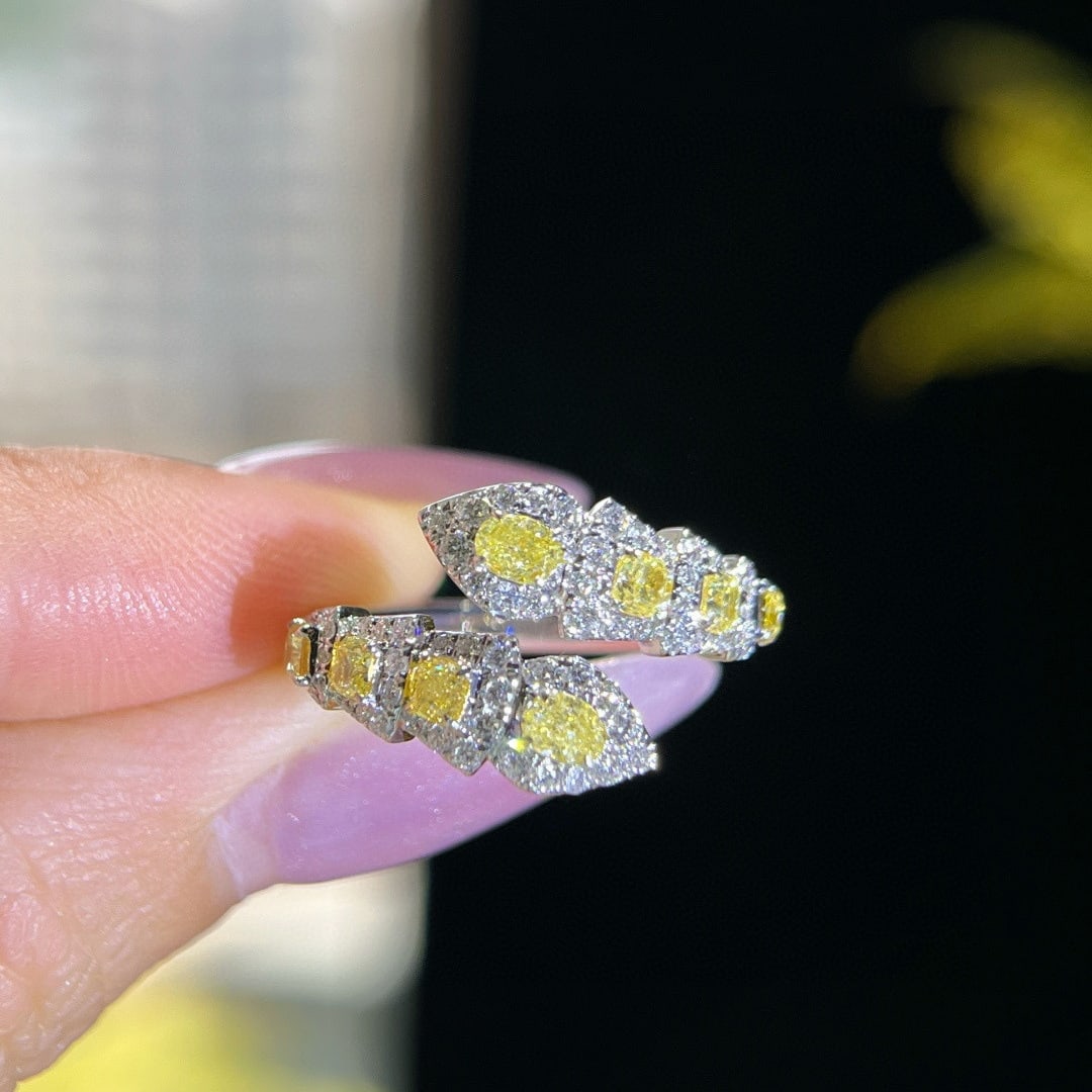 14k Gold 1.25 Ctw Natural Yellow Diamond & Diamond Ring: Ref:231107116 // gold content:14k gold // ring size:7. 25us // // main gemstone:yellow diamond // shape:multiple // carat weight:0. 83ct // color:yellow // treatment:natural // // adjacent gemstone 2