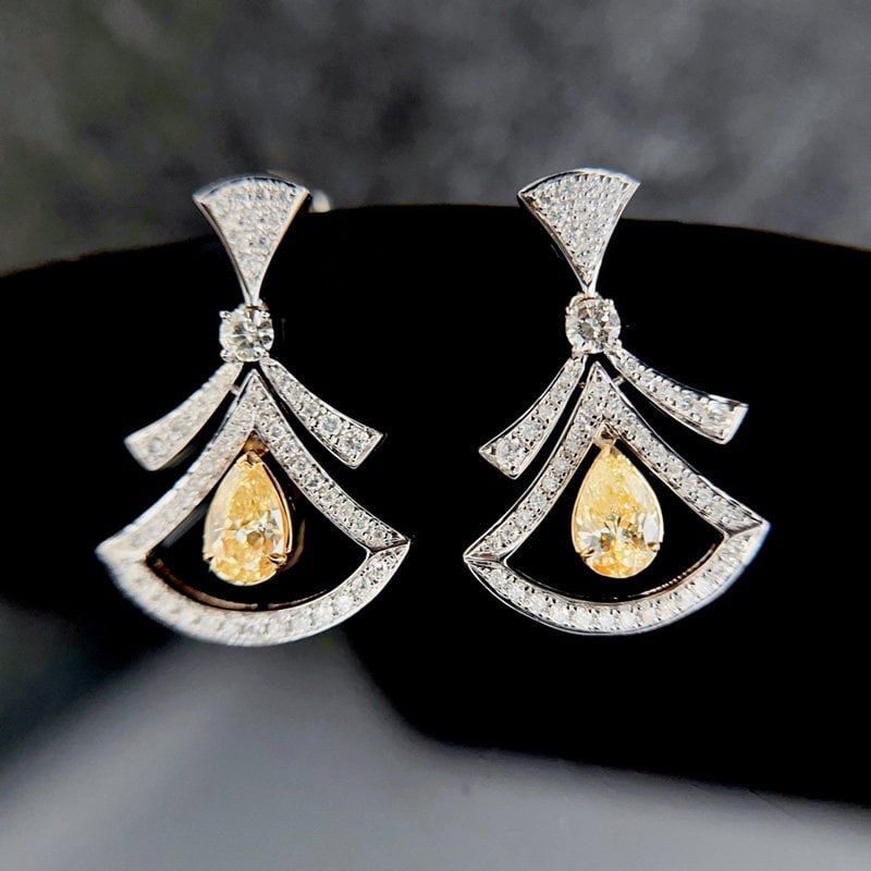 14k Gold 1.2 Ctw Natural Yellow Diamond & Diamond Earrings - 4