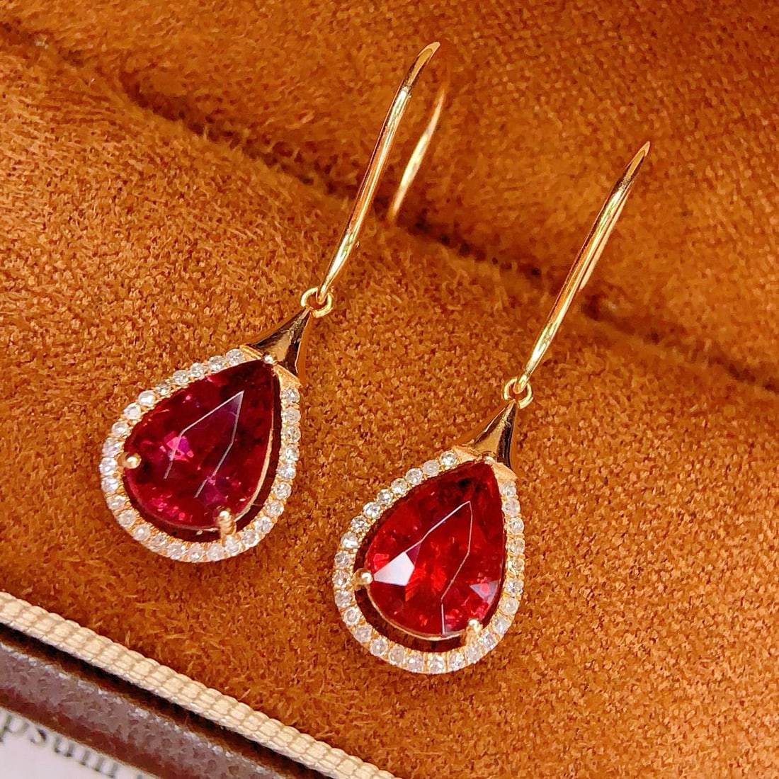 14k Gold 4 Ct Natural Tourmaline & Diamond Earrings - 3