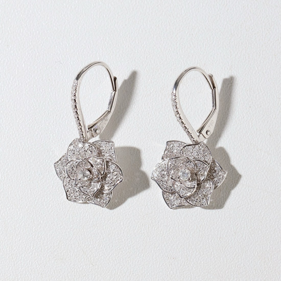 14k Gold 0.8 Ct Natural H Diamond & Flowers Earrings - 2