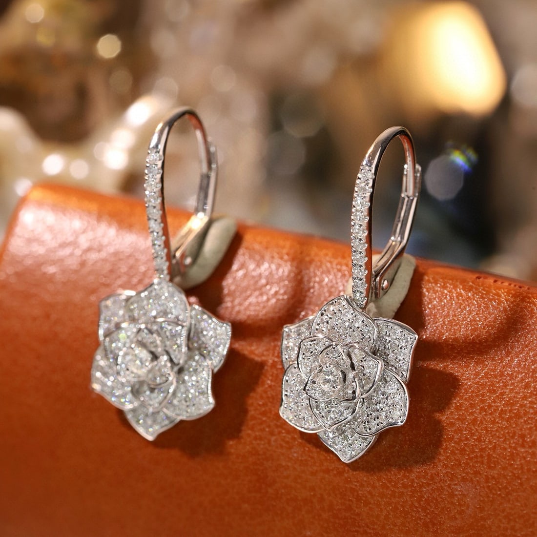 14k Gold 0.8 Ct Natural H Diamond & Flowers Earrings - 8