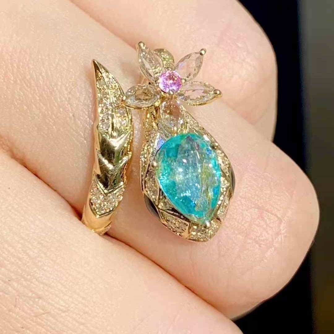 14k Gold 0.7 Ct Natural Paraiba Tourmaline & Diamond Ring - 5