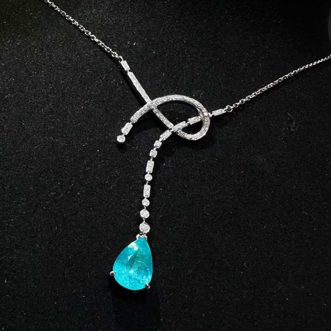 14k Gold 1.61 Ctw Natural Paraiba Tourmaline & Diamond Necklace - 3
