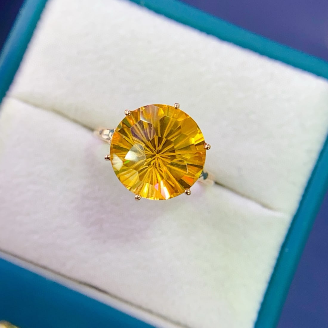 14k Gold 6.85 Ctw Natural Citrine & Diamond Ring: Ref:231107181 // gold content:14k gold // ring size:7. 25us // // main gemstone:citrine // shape:round // carat weight:6. 8ct // color:yellow // treatment:natural // cut grade:g // // adjacent gemston