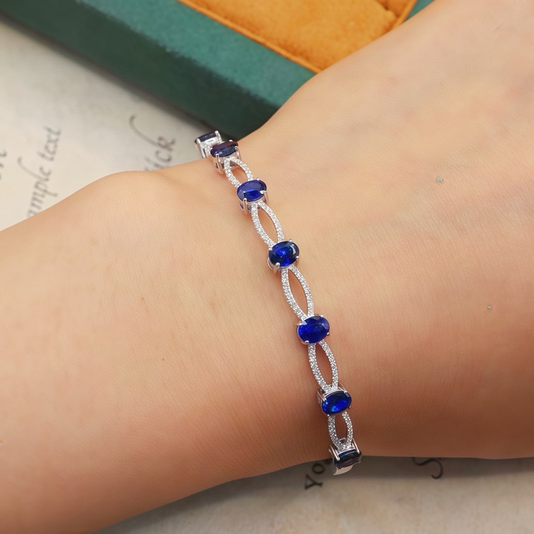 14k Gold 2.89 Ctw Natural Sapphire & Diamond Bangle - 4