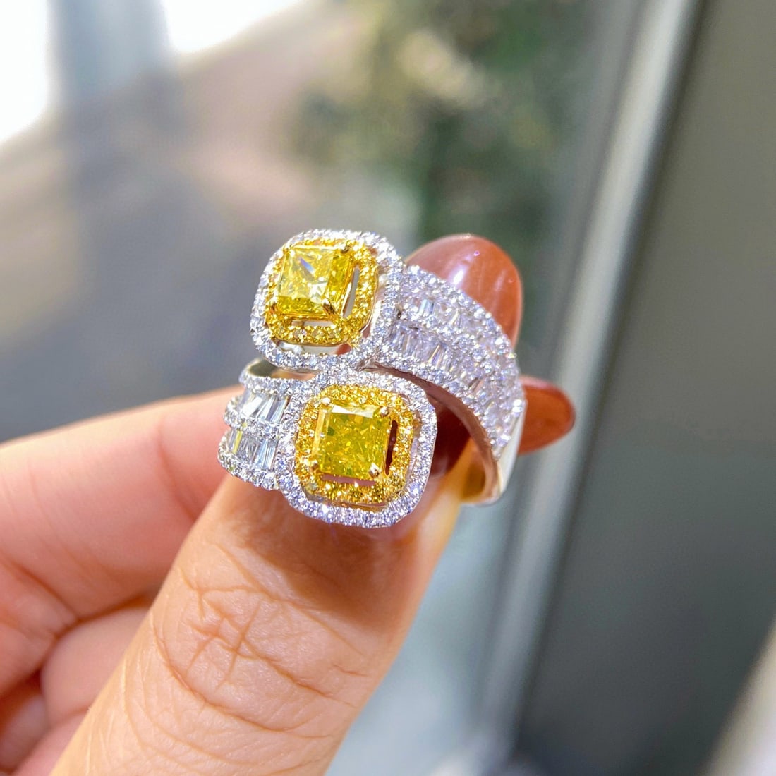 14k Gold 5.53 Ctw Natural Yellow Diamond & Diamond Ring - 3