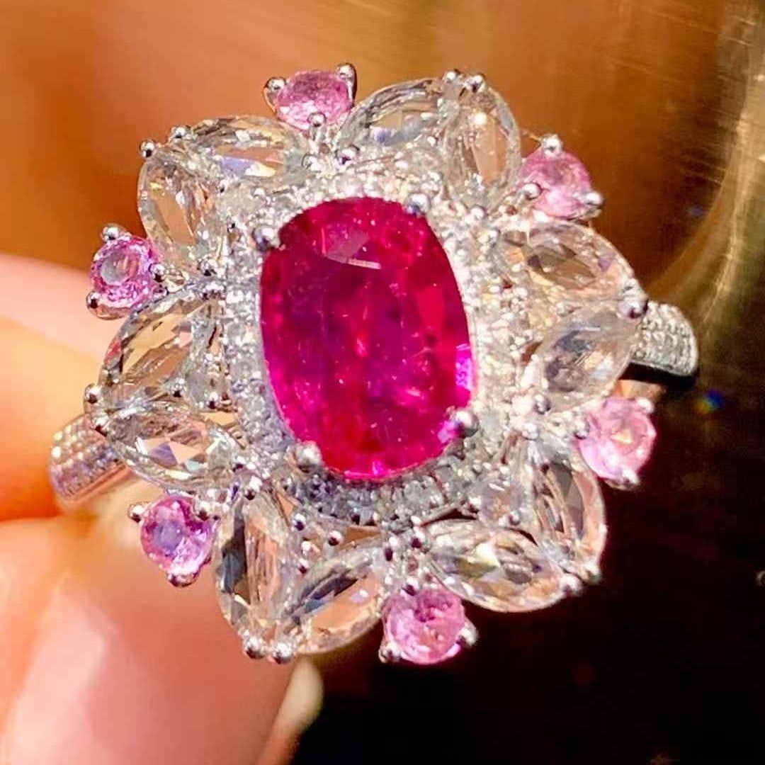 14k Gold 1.1 Ct Natural Ruby & Diamond Ring: Ref:231107236 // gold content:14k gold // ring size:7. 25us // // main gemstone:ruby // shape:cushion // carat weight:1. 1ct // color:red // treatment:natural // // adjacent gemstone 2 : diamond //