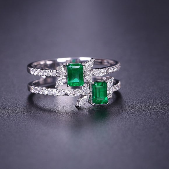 14k Gold 1.06 Ctw Vivid Green Natural Emerald & Diamond Ring - 2