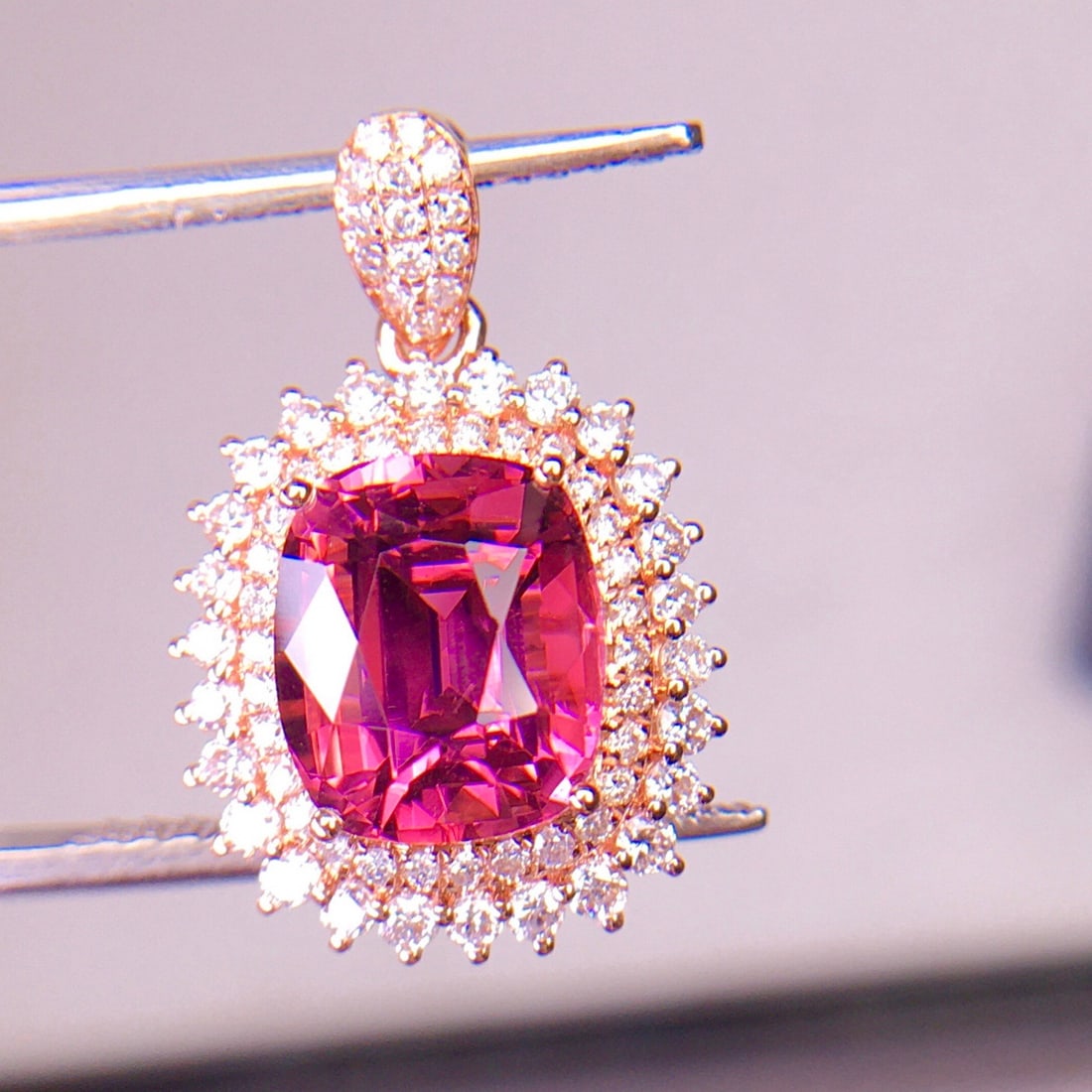 14k Gold 3.1 Ct Natural Tourmaline & Diamond Pendant( Without Chain ) - 5