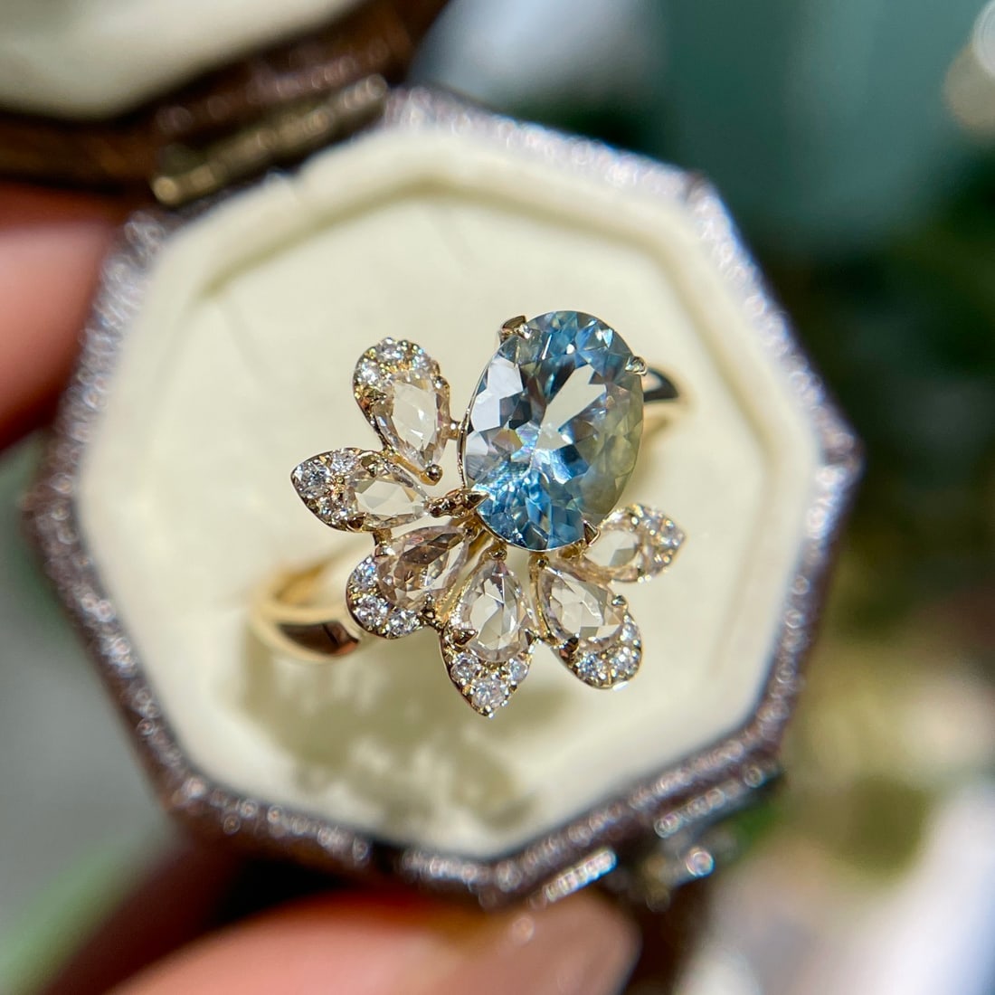 14k Gold 1 Ct Natural Aquamarine & Diamond Ring - 5