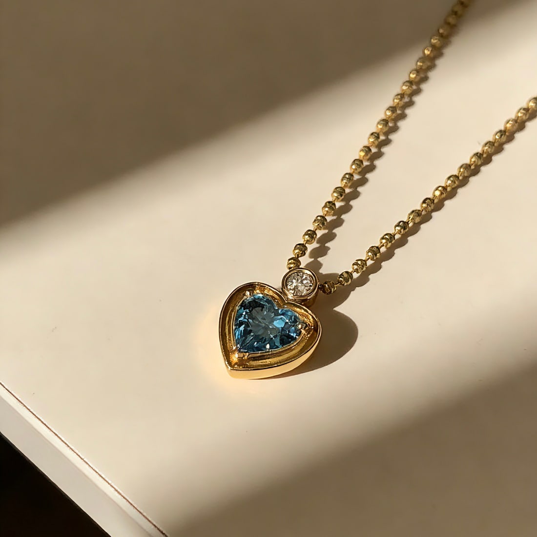 14k Gold 1.1 Ct Natural Aquamarine & Diamond Necklace - 2