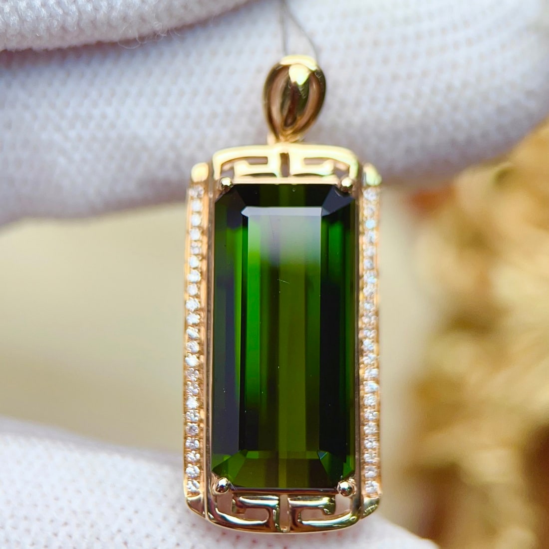 14k Gold 10.53 Ctw Natural Tourmaline & Diamond Pendant( Without Chain ) - 3
