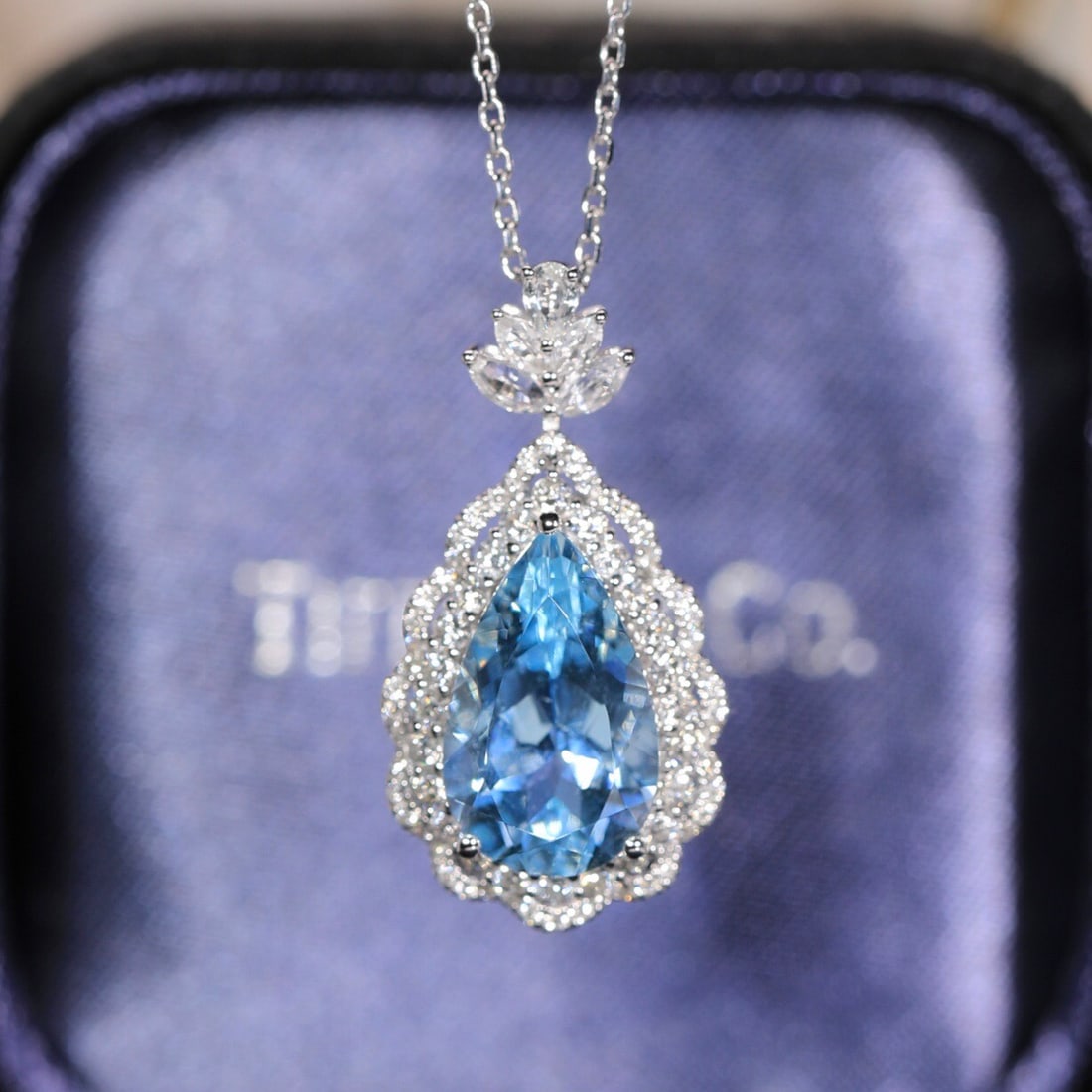 14k Gold 3.49 Ct Natural Aquamarine & Diamond Pendant( Without Chain ) - 2