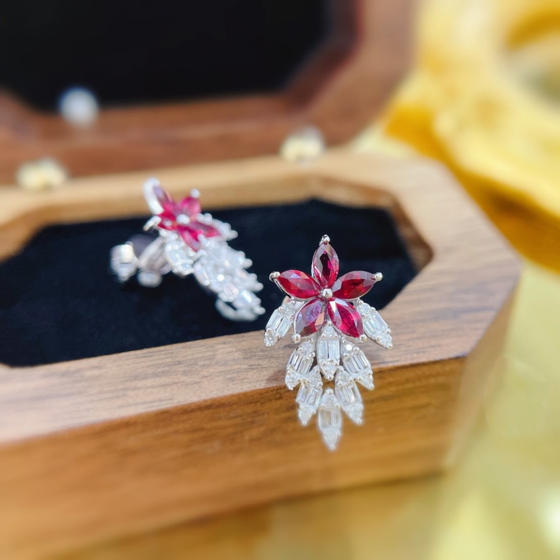 14k Gold 1.28 Ctw Natural Ruby & Diamond Earrings - 4
