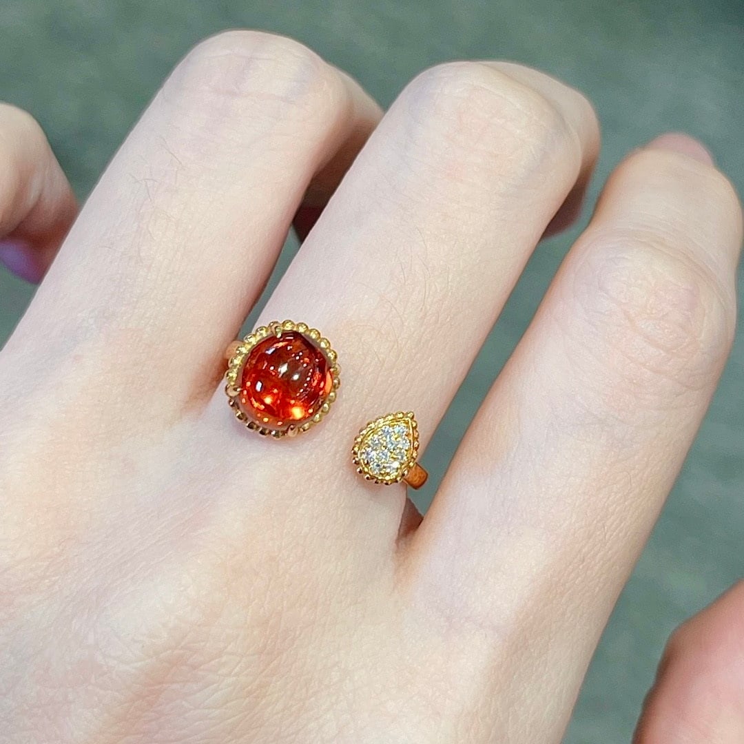 14k Gold 2.63 Ctw Natural Spessartine & Diamond Ring - 3